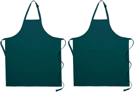 Pomp 2 Pack Premium Bib Aprons | Adjustable Neck + 2 Pockets | Water + Oil Resistance | Men & Women's Kitchen Cooking Aprons