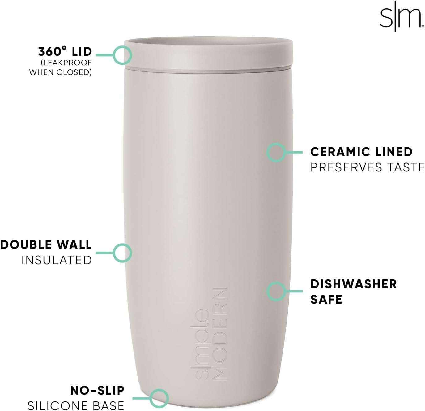 Simple Modern Voyager Signature | 16oz Travel Coffee Mug Tumbler with 360° Lid | Gifts for Women Men | Ceramic-Lined Insulated Stainless Steel Cold Brew Iced Coffee Cup | Spruce