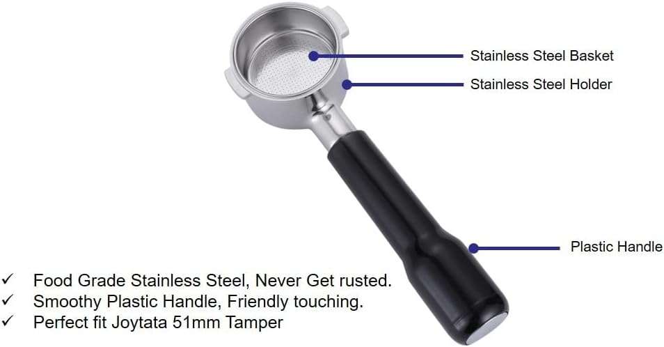 51mm Bottomless Portafilter for DeLonghi Espresso Machine Stainless Steel 51mm Portafilter 2 Ear for ECP3420/ECP3630/ECP3120/EC155/EC260/EC265/EC702 Handle-Plastic