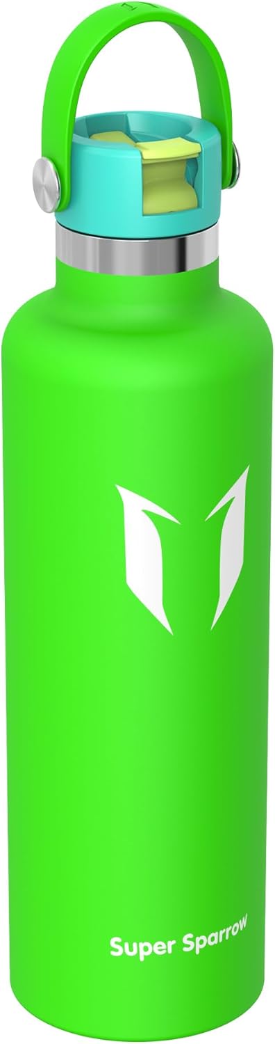 Super Sparrow Insulated Water Bottle - 17 Oz / 25 Oz / 32 Oz - Standard Mouth FlipFlow Flask - BPA Free, Leak Proof Drink Bottle- Ergonomic Straw Water Bottles for Work, Gym, Travel, Sports