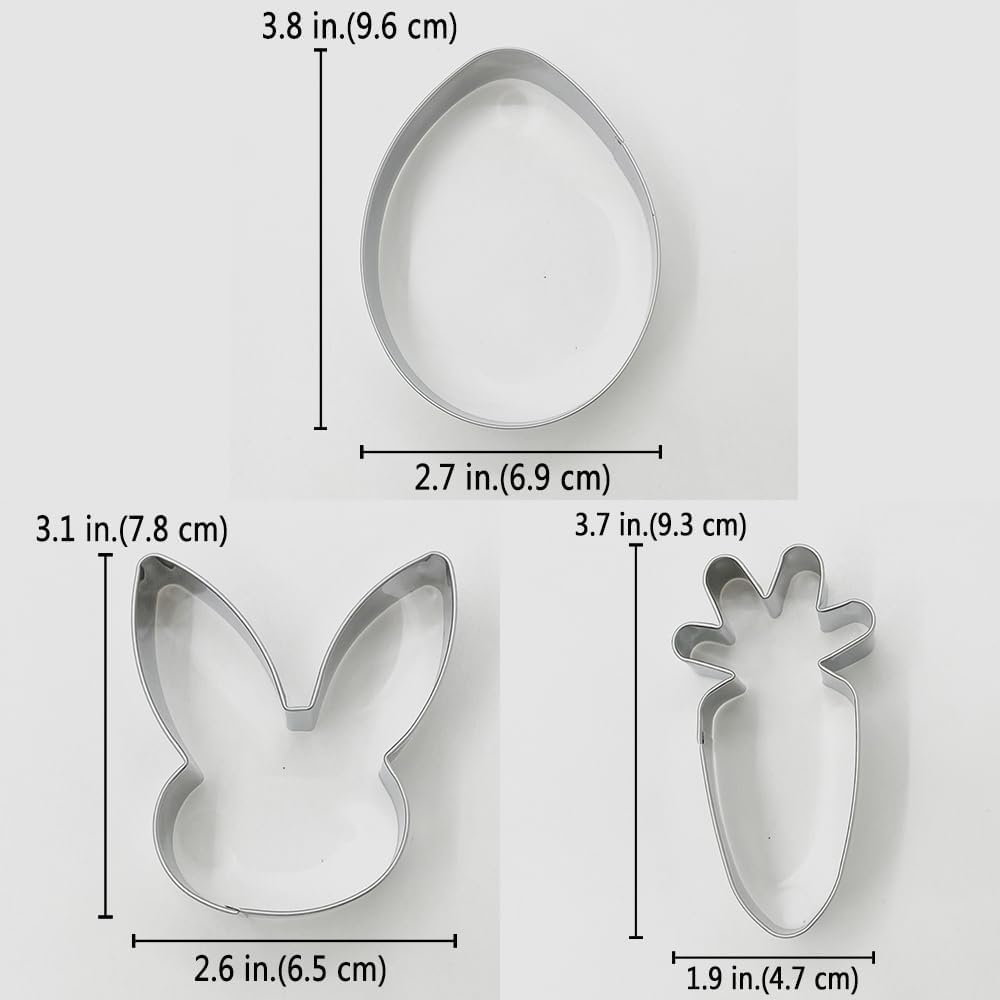 LILIAO Easter Cookie Cutter Set, 3-pc, Egg, Bunny and Carrot, Stainless Steel