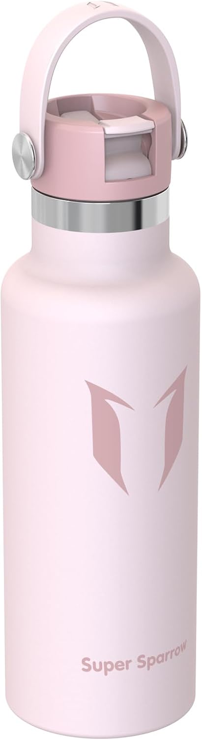 Super Sparrow Insulated Water Bottle - 17 Oz / 25 Oz / 32 Oz - Standard Mouth FlipFlow Flask - BPA Free, Leak Proof Drink Bottle- Ergonomic Straw Water Bottles for Work, Gym, Travel, Sports