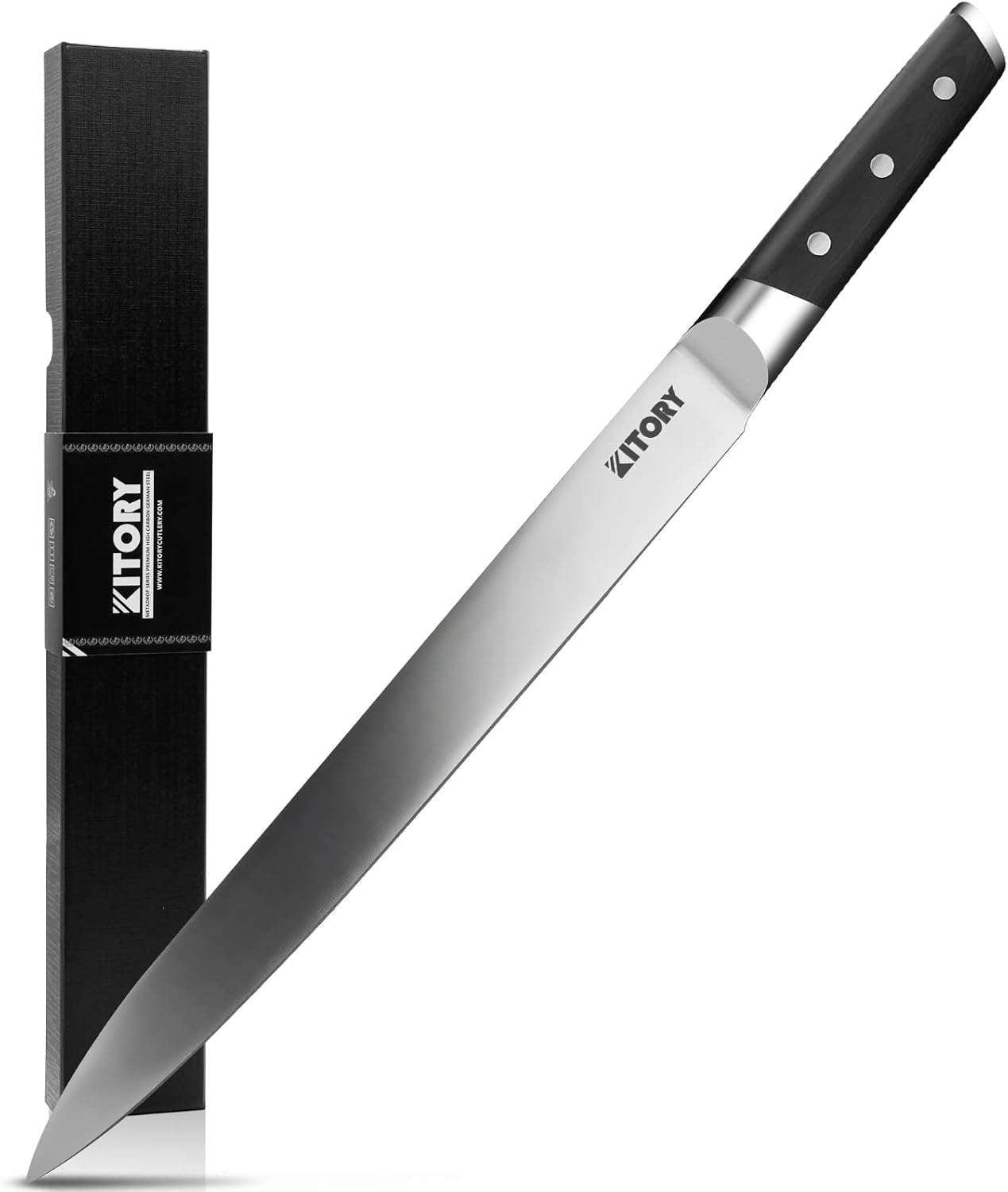 Kitory Slicing Carving Knife -Meat Cutting and BBQ Knife - 12" Brisket Knife for Turkey -Forged German High Carbon Steel- Ergonomic PakkaWood Mirror Finish Handle Design, 2025 Grilling Gifts for Men