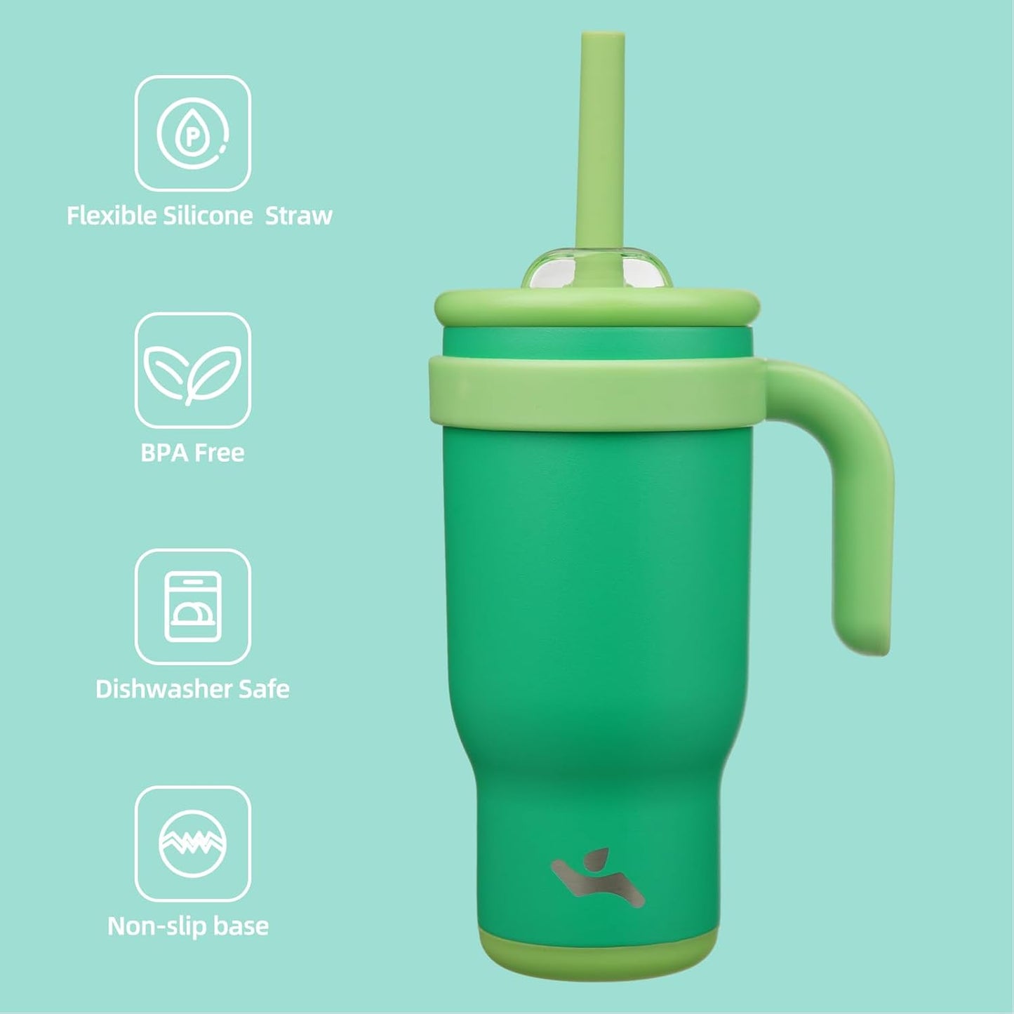 18 oz Tumbler with Side Handle, Insulated Water Bottle with Straw and 2 in 1 Lid, Stainless Steel Cup Travel Coffee Mug for Sports Office Gym,Olive Green