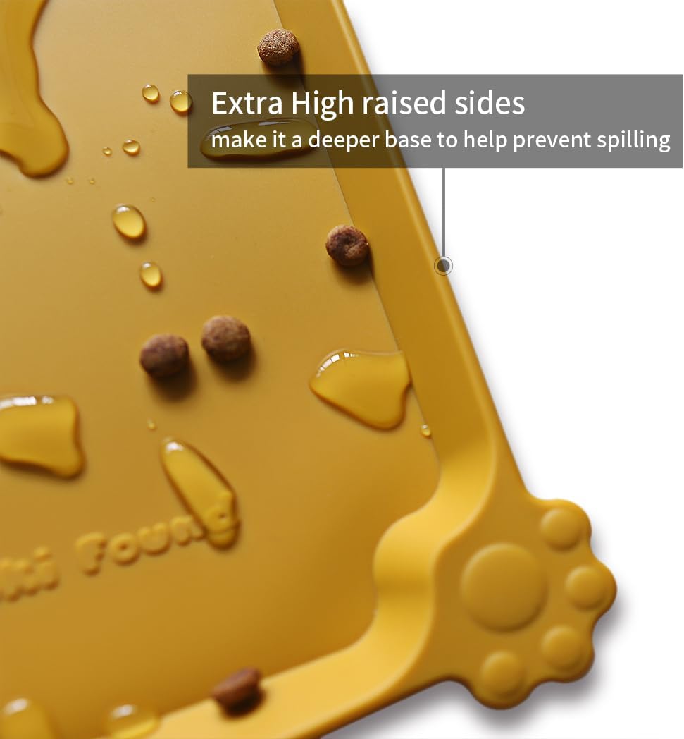 Hoki Found Large Silicone Pet Food Mats Tray - Non Slip Pet Dog Cat Bowl Mats Placemat - Dog Pet Cat Feeding Mat - Waterproof Dog Cat Food Mats -Pet Water Mats for Carpet - Honey