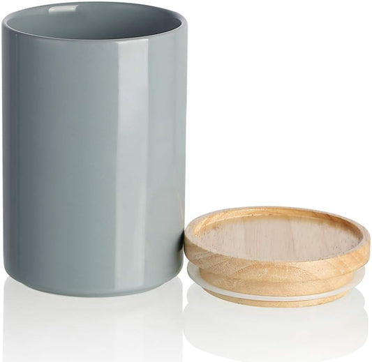 Sweejar Kitchen Canisters Ceramic Food Storage Jar, Stackable Containers with Airtight Seal Wooden Lid for Serving Ground Coffee, Tea, Sugar, Salt and More - 28 Fl Oz (Gray)