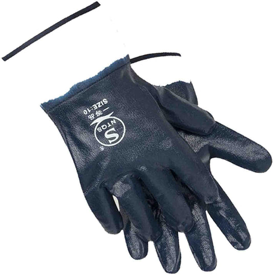 Oil Resistant Gloves, Nitrile Fubber Fully Coated Cotton Safety Work Gloves, Acid Alkali Resistant, for Men & Women Large, Blue (Pack of 12)