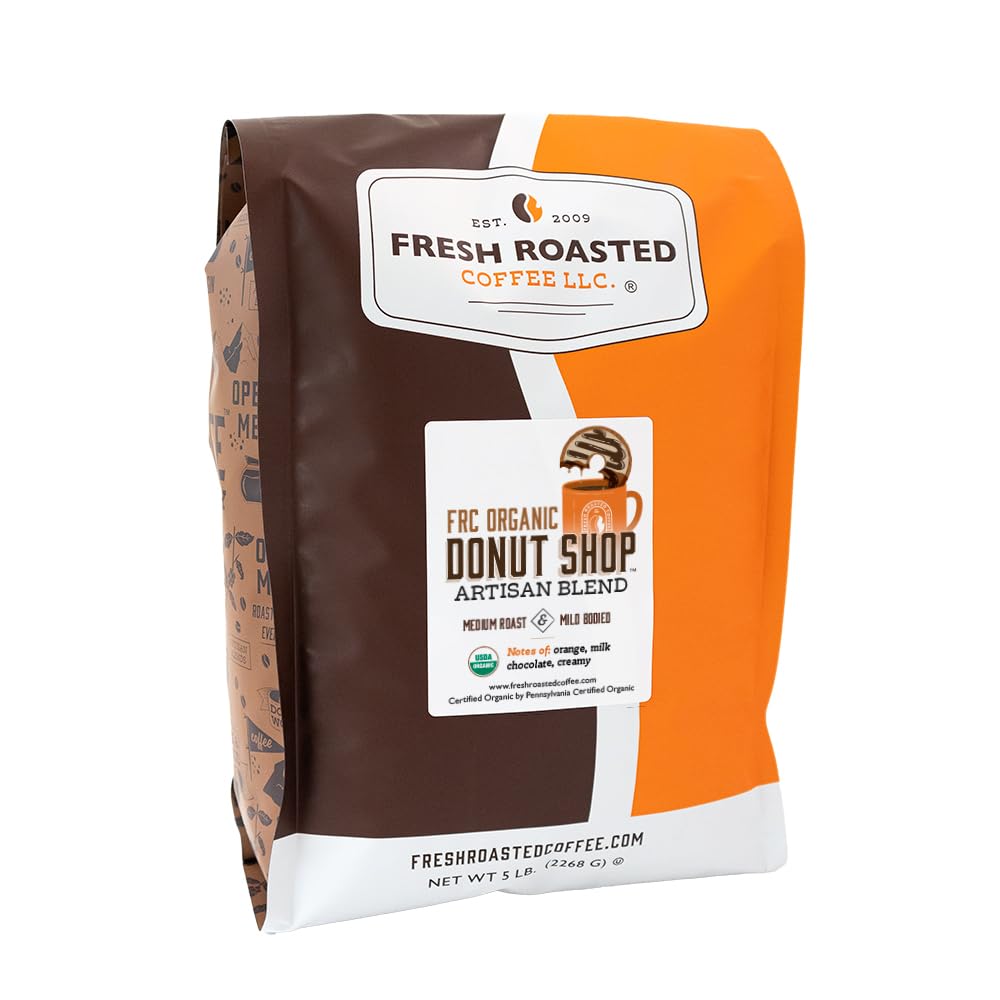 Fresh Roasted Coffee, Organic Donut Shop | USDA Organic, Kosher | Medium Roast 5 lb (80 oz) Whole Bean