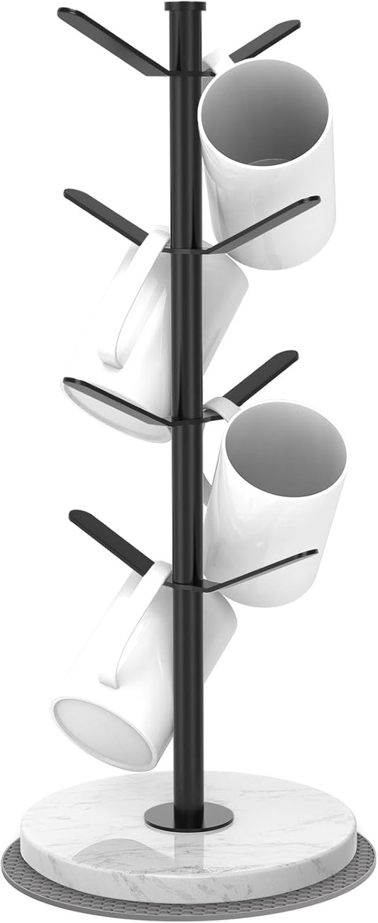 Marble Mug Holder Tree, 8 Hooks Coffee Cups Stand, New Upgraded Stable Mug Stand for Kitchen Counter Cabinet Cafe Black