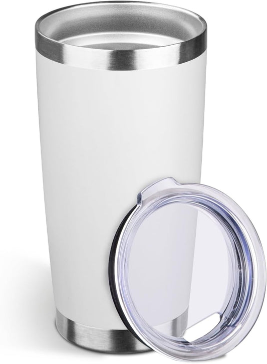 StarSpeed 20oz Tumbler Bulk with Lid, Stainless Steel Insulated Tumblers Double Wall Vacuum Insulated Travel Mug, Powder Coated Coffee Cups for Hot and Cold Drinks(White,1)