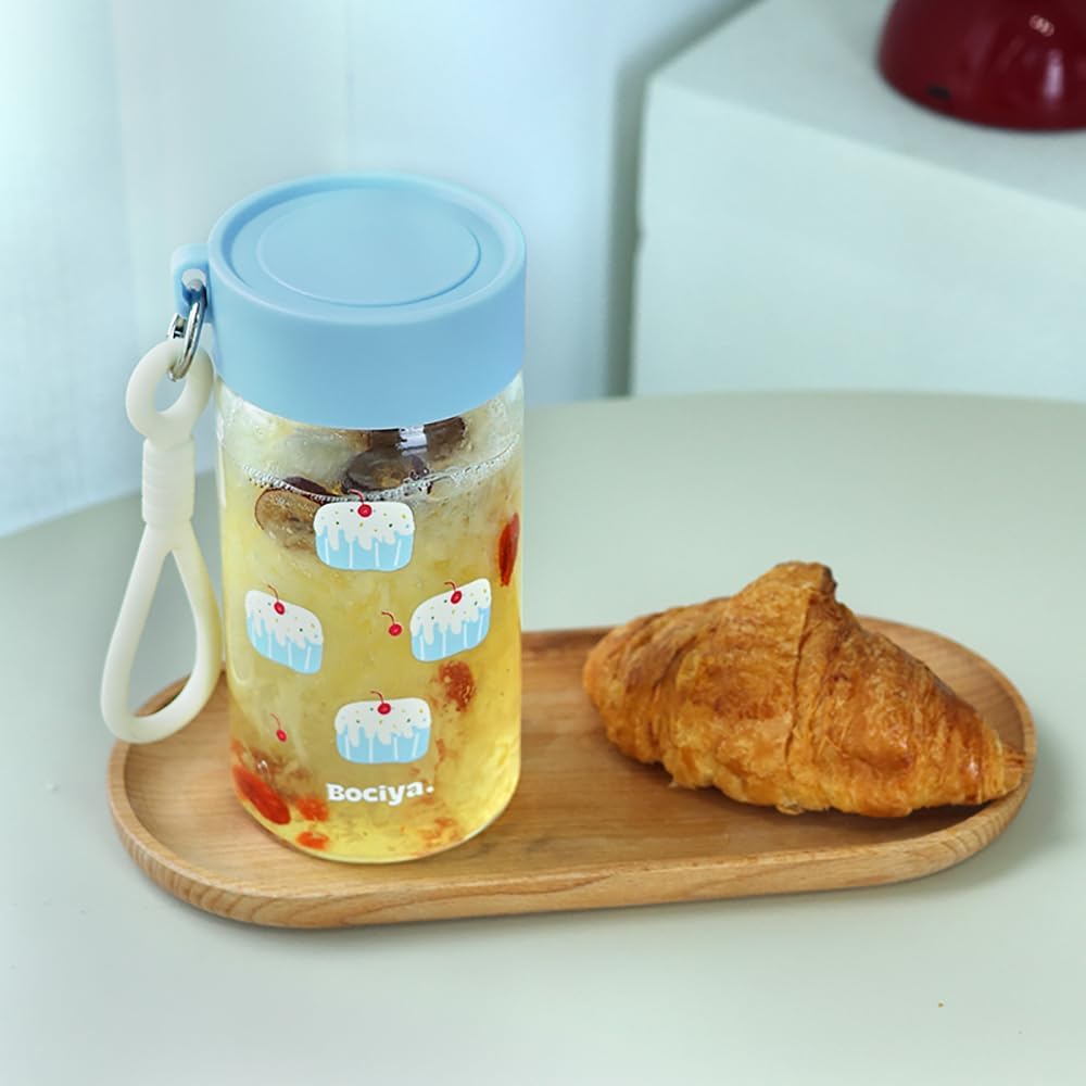 ZZT 2 Sets Of 14.5 OZ Clear Glass Bottles with Lids,Reusable Glass Water Bottle,Yellow and Blue,Leak Proof, Used for Fruit Juice,Tea,Water,Milk,Etc