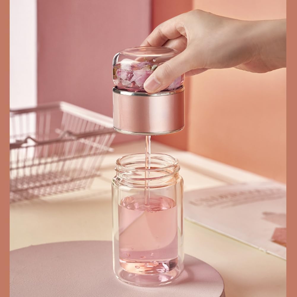 QUROXO 2025 New Tryteava Glass Infuser, Teava 3-In-1 Smart Tea Infuser with Cup Brush, Double-Layer Borosilicate Glass Tryteava Tea infusers Separation Cup (Gold, 280ml (9.5oz))