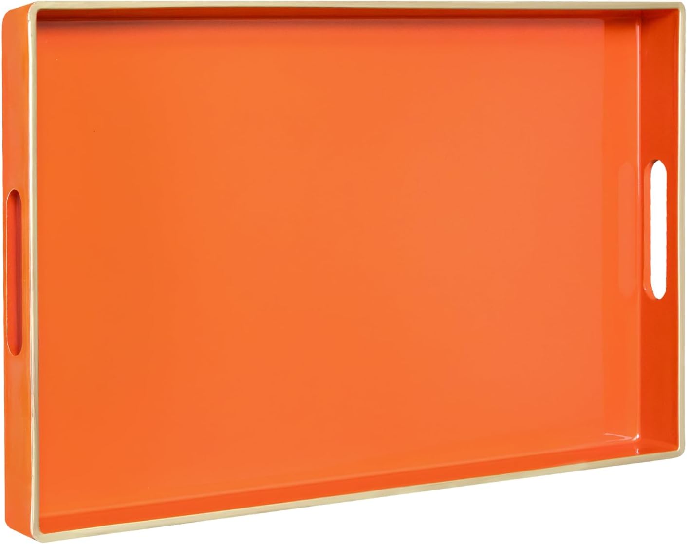 MAONAME Orange Serving Tray with Handles, Modern Decorative Trays for Coffee Table, Plastic Rectangular Trays for Ottoman, Bathroom, Halloween Decor, 15.8” x 10.2” x1.4