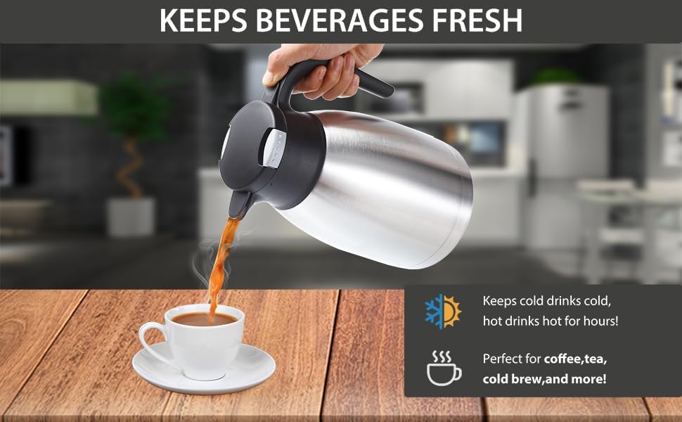 Heritage66 Thermal Coffee Carafe Dispenser, Triple Wall Stainless Steel, Vacuum Insulated, 34 oz/1 Liter, Keeps Hot 12 Hours (1 Liter/ 34 Oz)