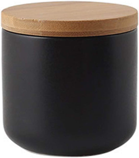 jessie Ceramic Storage Containers with Airtight Seal Bamboo Lids Kitchen Canisters for Tea Spice Seasoning Sugar Coffee (black, 260ml/9 oz)