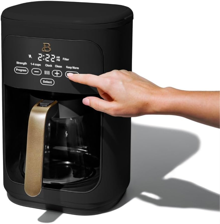 Beautiful Coffee Maker, 14-Cup, Touch Display, Programmable, 1200W, Stainless Steel, Keep Warm, 24h Timer dishwasher-safe (Black Sesame)
