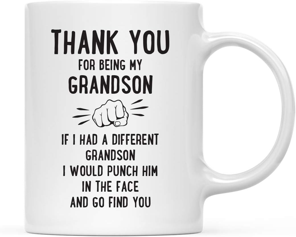 Andaz Press Funny Family 11oz. Coffee Mug Gift, Thank You for Being My Grandson, Punch in Face, 1-Pack, Christmas Birthday Drinking Cup Present Ideas