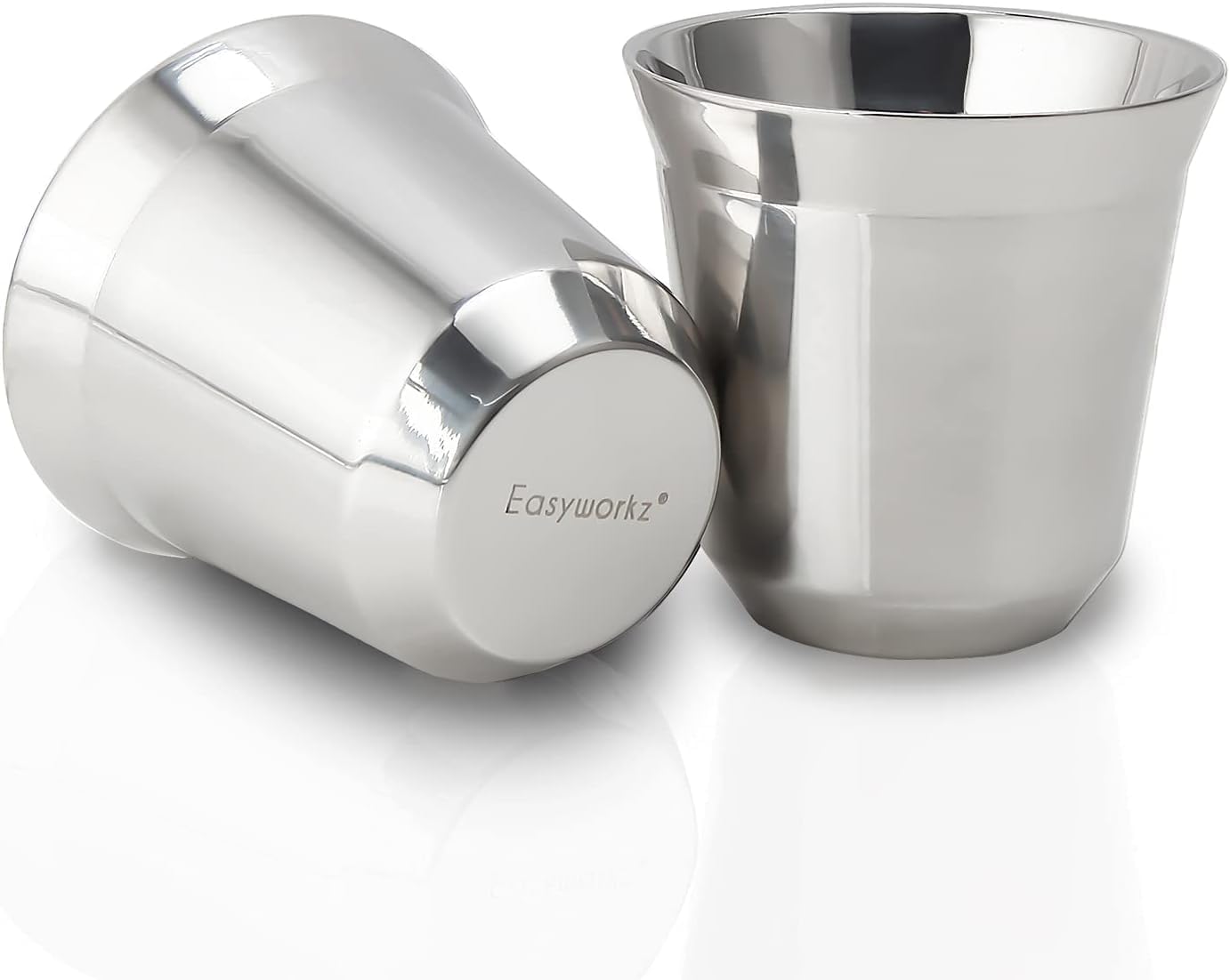 Easyworkz Stainless Steel Espresso Cup 2pcs Set Double Wall Insulated Metal Demitasse Cups 2.5 oz