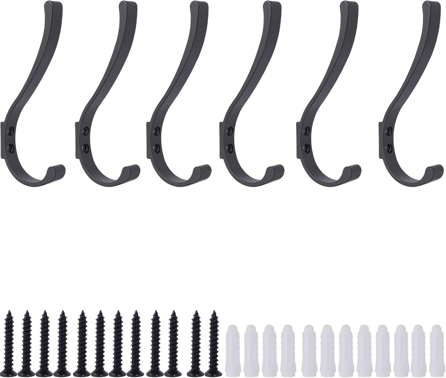 6 Pack Hanging Coat Hooks Wall Mount, Coat Hanger Wall Hangers, Metal Hooks for Hanging Heavy Duty, Screw in Hooks for Hanging Towels, Clothes, Backpack, Hat, Bag, Jacket, Key, Robe, Backpack Grey