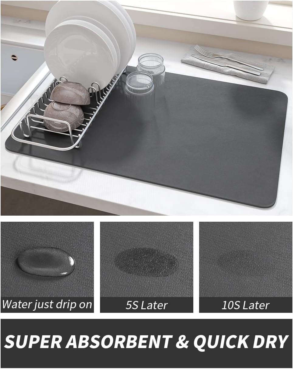 AMOAMI-Coffee Mat Hide Stain Rubber Backed Absorbent Dish Drying Mat for Kitchen Counter-Coffee Bar Accessories Fit Under Coffee Maker Coffee Machine Coffee Pot Espresso Machine Dish Rack