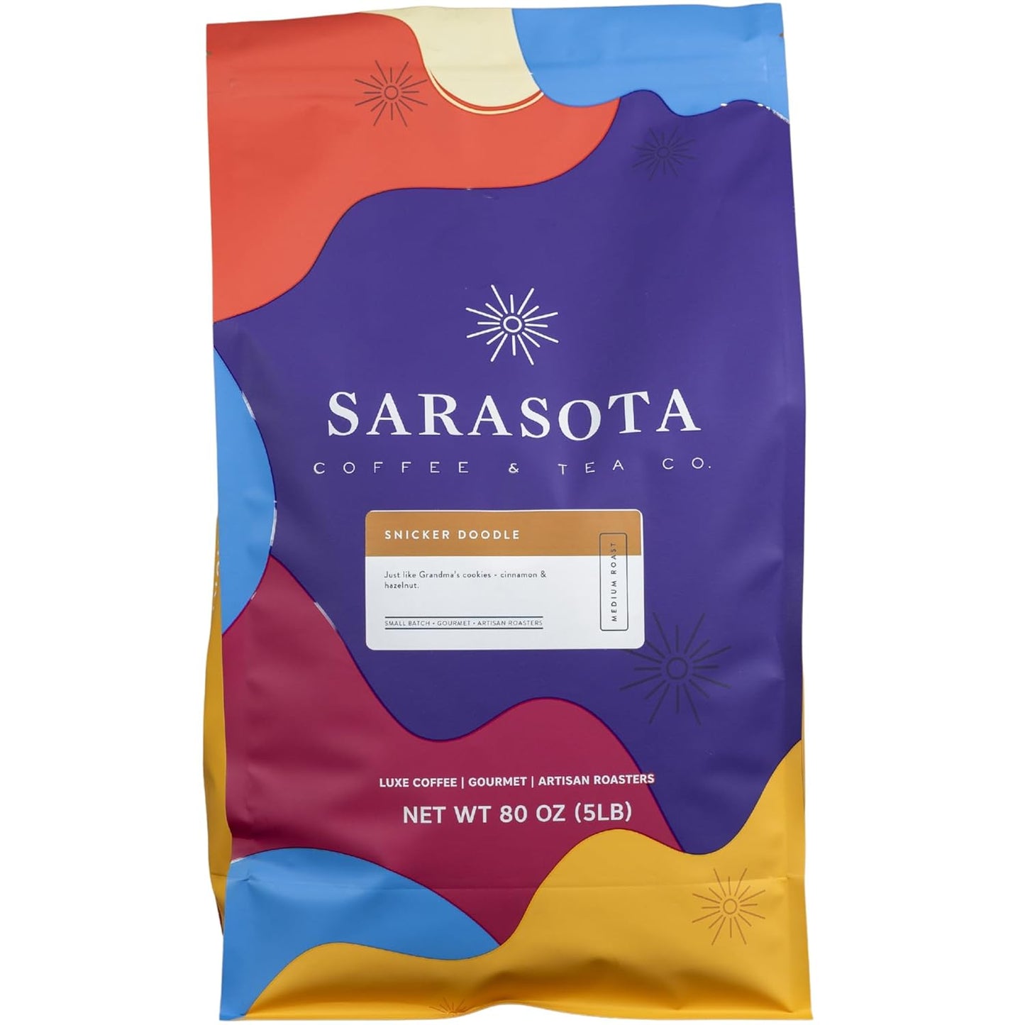 Sarasota Coffee Whole Bean Snickerdoodle Sugar Cookie | Medium Roast Gourmet Flavored Coffee Beans | Low Acid, Mold Free, Specialty Grade Bulk Coffee Beans | 5lb (80 oz)