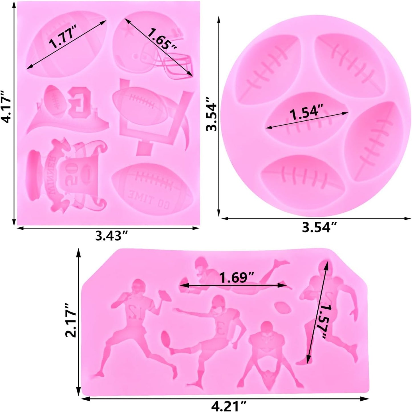Mujiang Ball Silicone Molds Rugby Football Fondant Molds Sports Theme Molds For Cake Decorating Chocolate Gum Paste Candy Polymer Clay Set Of 3