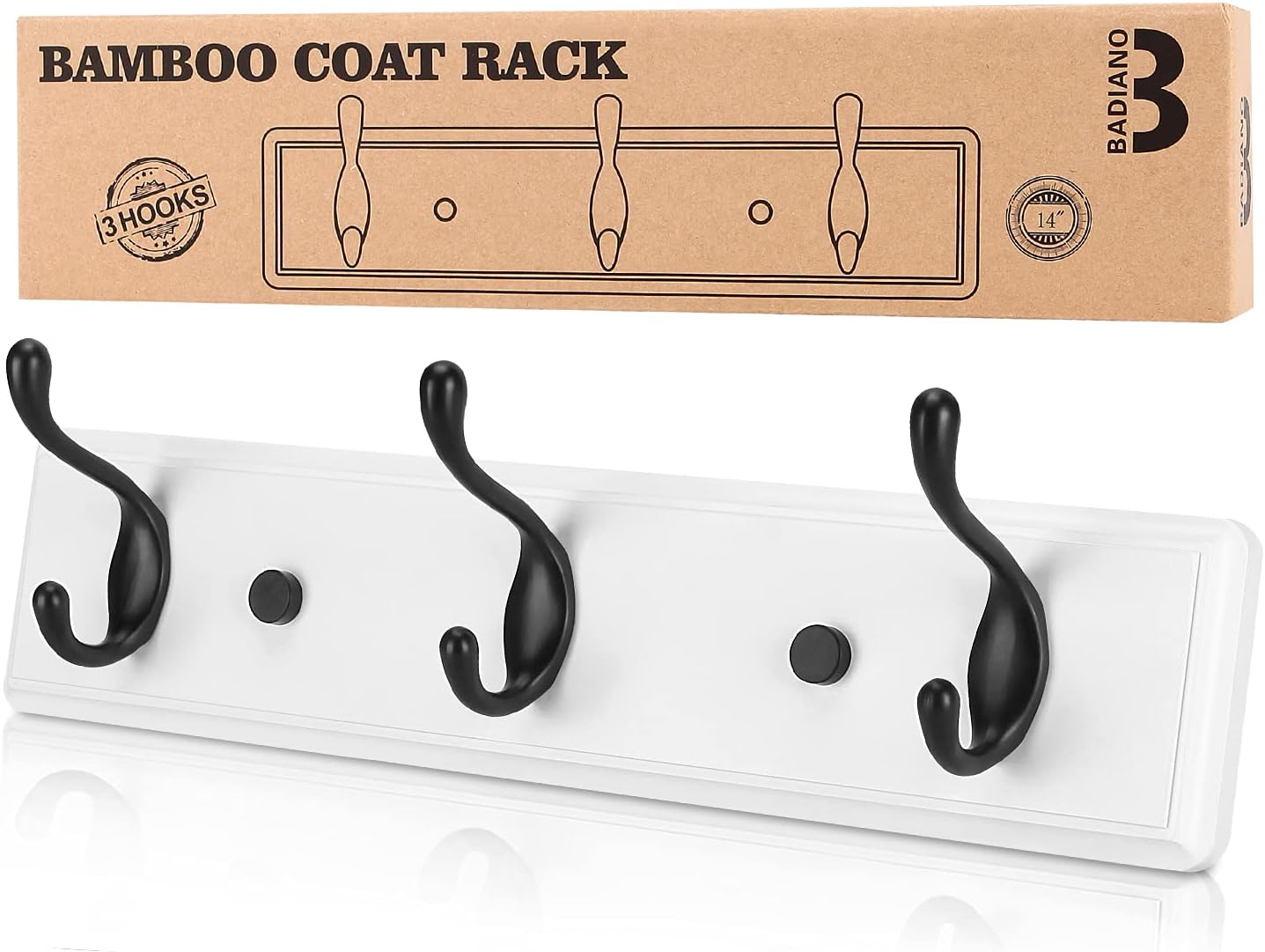 Wooden Coat Rack, Wall-Mounted Organizer for Closet, Entryway, Hallway, Foyer, Bedroom, Heavy Duty Double Hooks for Hanging Towels, Bags, Hats, Jackets, Key (WhiteBlack, 3 Hooks)