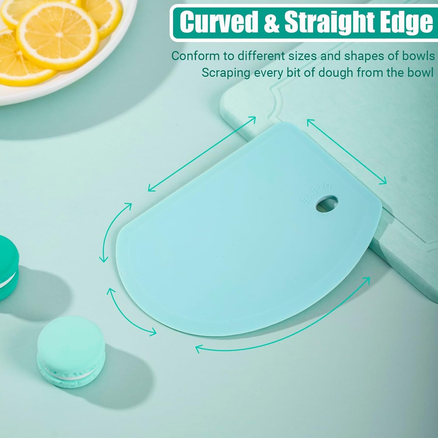 Silicone Dough Scraper with Stainless Steel Sheet, Curved Edge Flexible Bowl Scraper for Baking, Food Grade Silicone Bench Scraper for Sourdough Bread Proofing Basket, 5.98"×4.3", Mint Green, SAPID