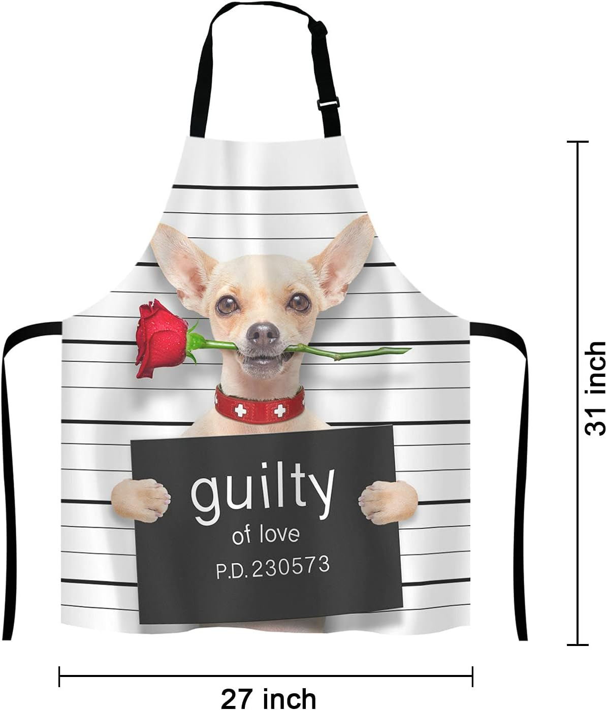 Cute Chihuahua Dog with Rose Bib Apron with Adjustable Neck for Men Women,Suitable for Home Kitchen Cooking Waitress Chef Grill Bistro Baking BBQ Cobbler Apron