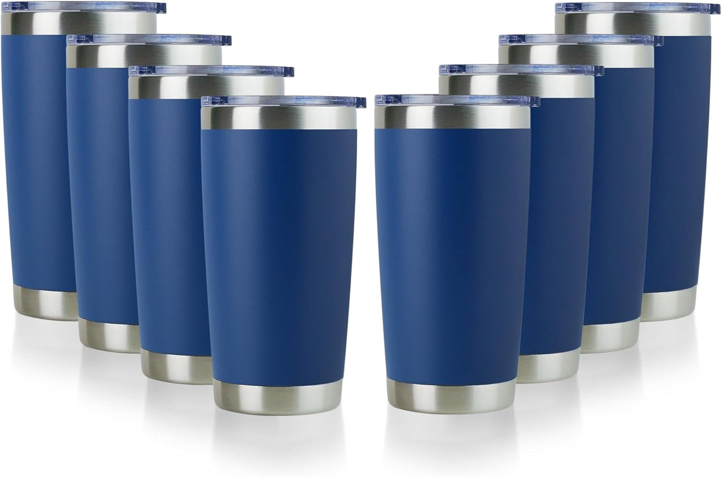 DOMICARE 20oz Stainless Steel Tumbler Bulk with Lid, Double Wall Vacuum Insulated Travel Mug, Powder Coated Coffee Cup, Dark blue, 8 Pack
