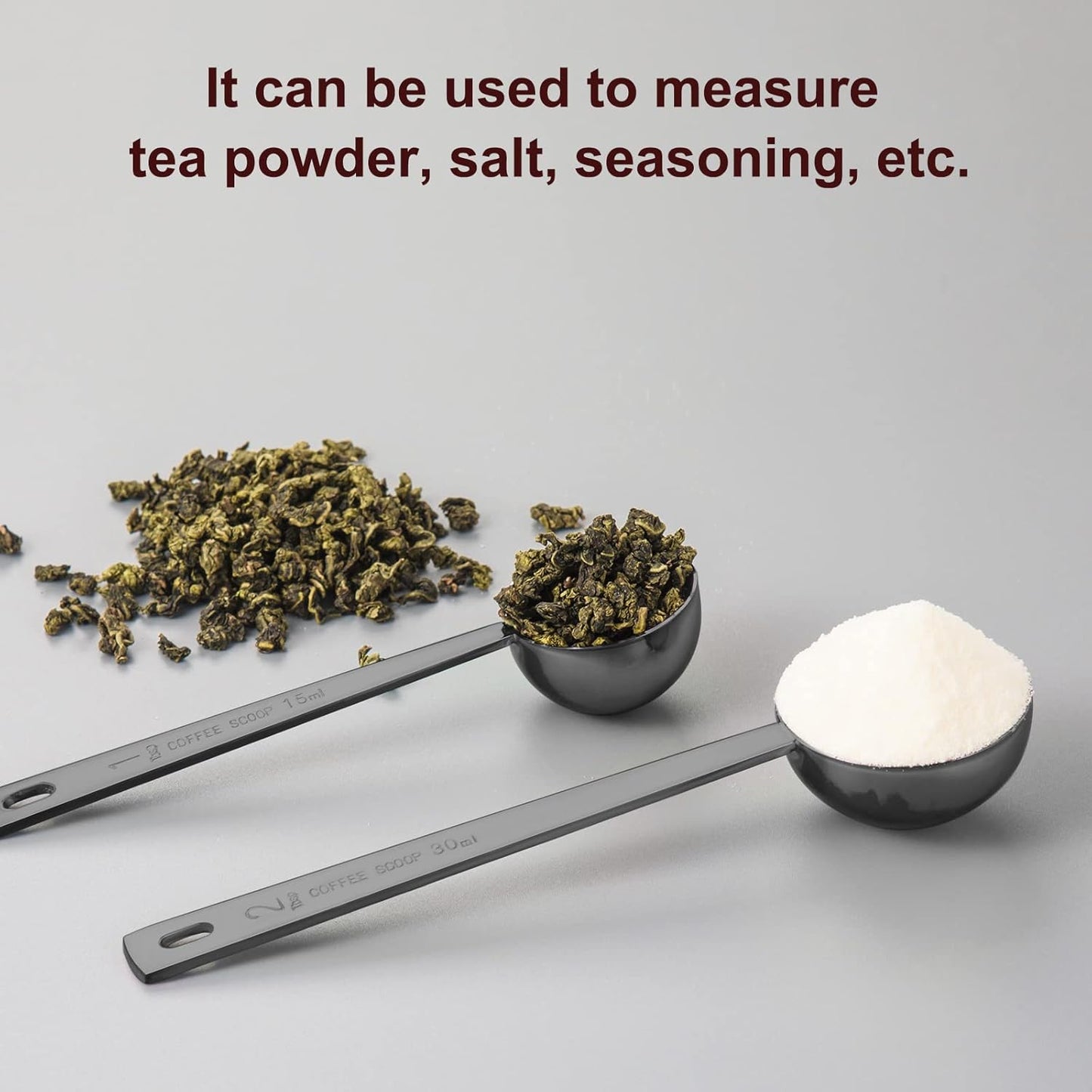 Premium Coffee Scoop Set, Set of 2, Metal Stainless Steel Long Handle Coffee Scoop, Measuring Coffee Spoons Contains 1 Tablespoon (15 ml) and 2 Tablespoons (30 ml) Spoon-Black