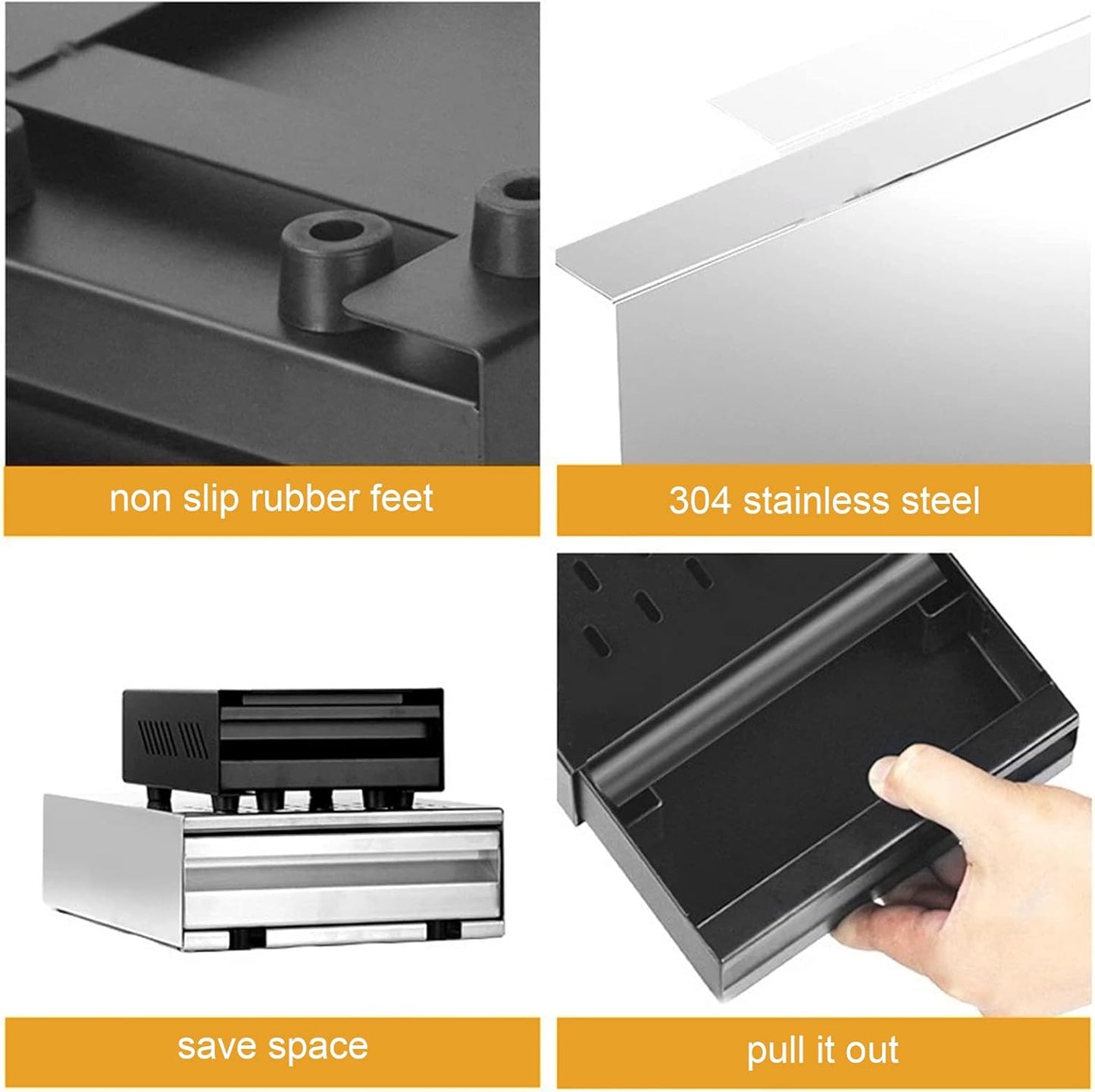 Coffee Knock Box Drawer, Stainless Steel Espresso Knock Box with Six Non Slip Feet, Removable Rubber Lever, Coffee Ground Container, for Household Shop (Black)