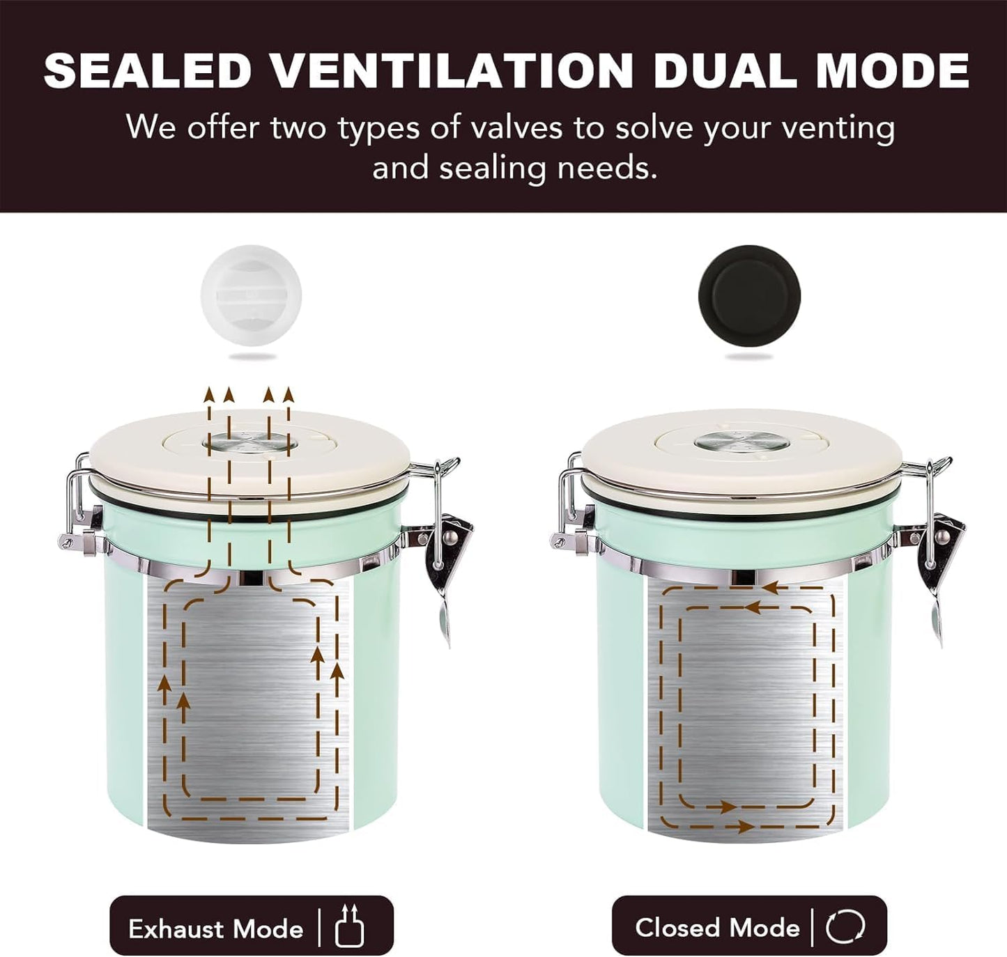 ShanSon Coffee Canister Airtight Coffee Container Stainless Steel Coffee Bean Storage Container with CO2 Release Valve and Scoop Coffee Canister for Beans,Grounds,Sugar,Flour,Tea,Cereal,16OZ,Green