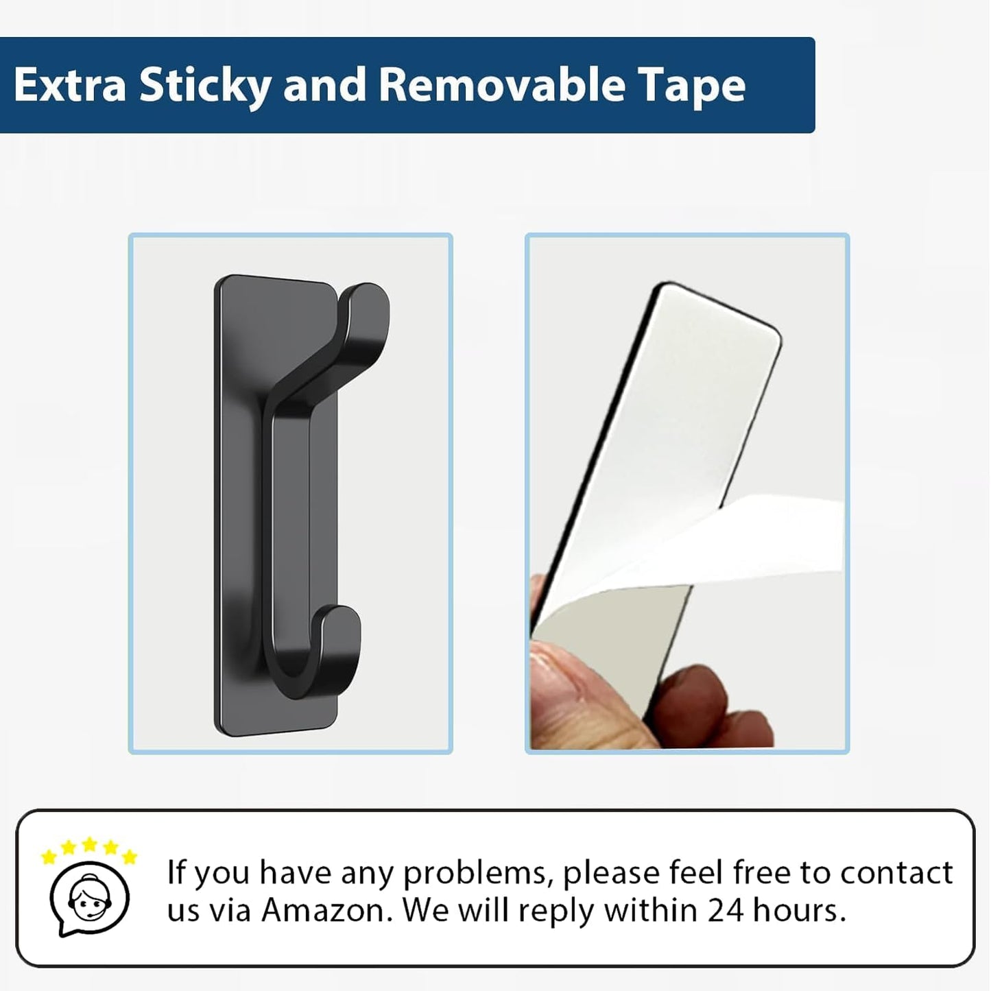 Wall Hooks for Coat and Towel: 13LB Adhesive Door Hanger Stick on, Black 6 Pack