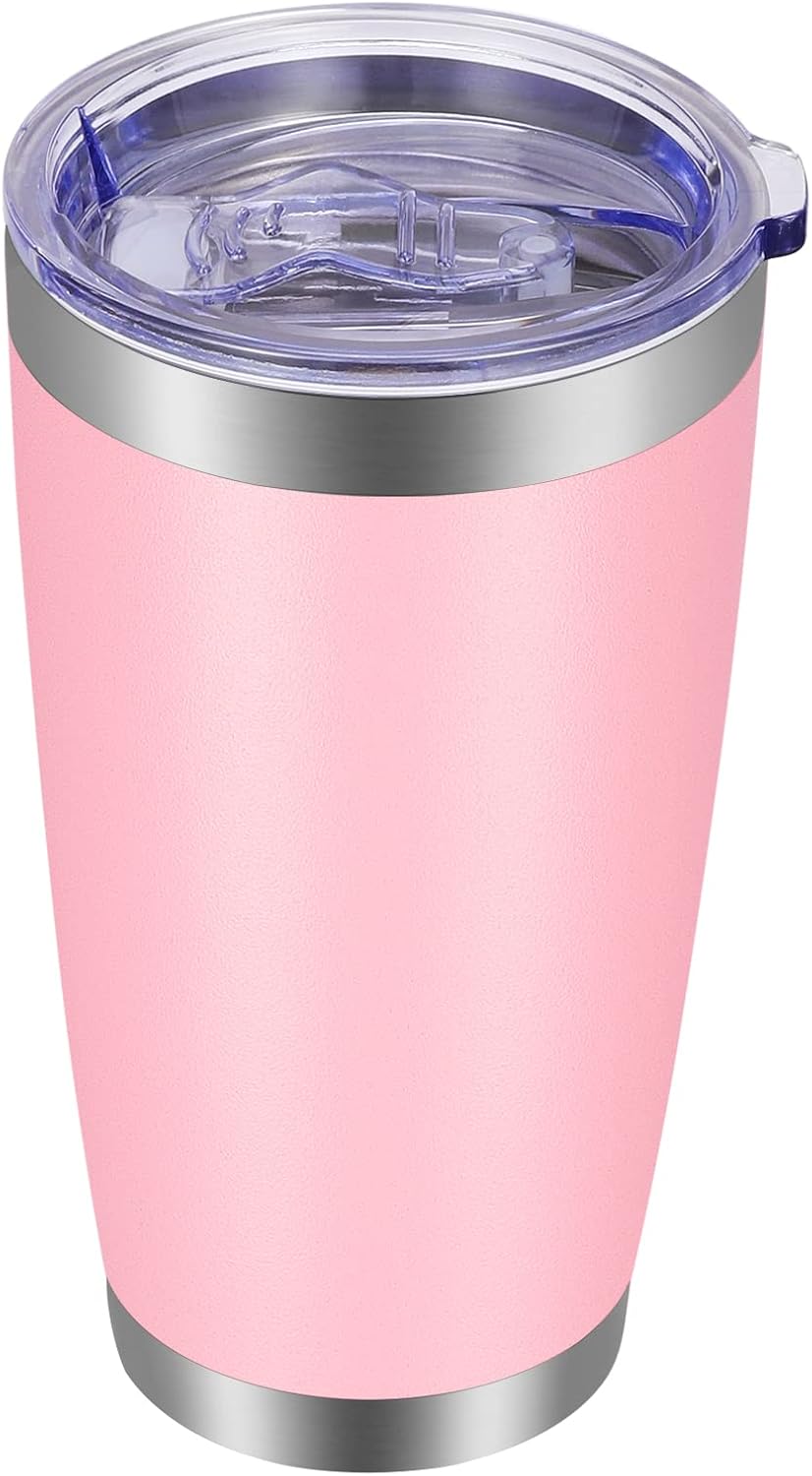 VEGOND 20oz Tumbler with Lid and Straw Stainless Steel Tumbler Cup Vacuum Insulated Double Wall Travel Coffee Mug Powder Coated Coffee Cup(Pink 1 Pack)