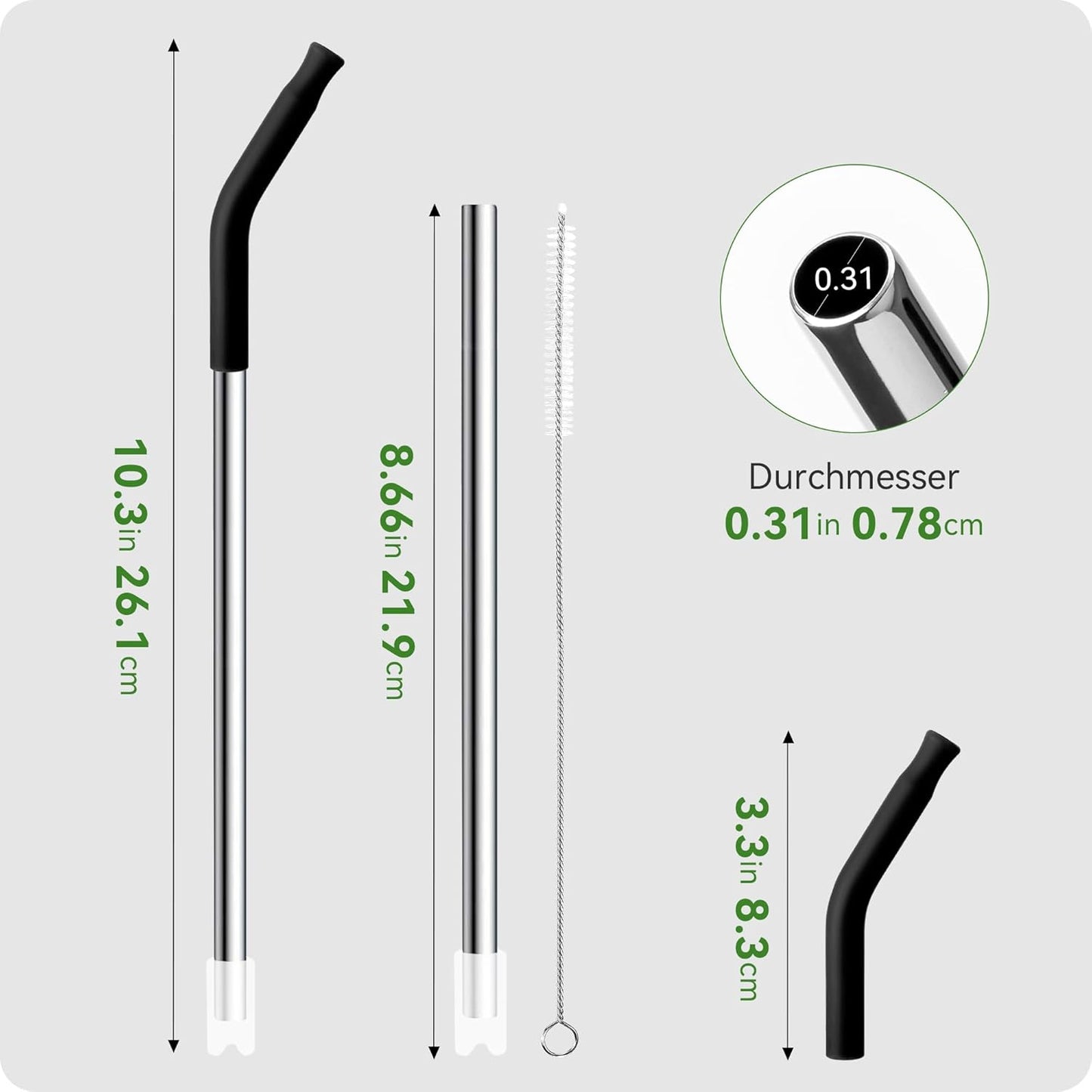 Snowfall 2 Pcs Replacement Metal Straws for Stanley 14, 20 OZ Tumbler, Stainless Steel Straws with Silicone Tip for 20 OZ Tumbler, Straw Brush (Sky Blue)