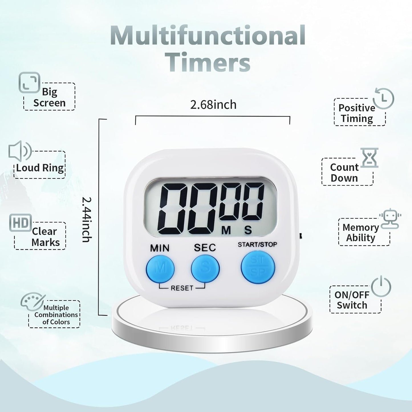 12 Pack Digital Kitchen Timer Magnetic Digital Timer with Big Display Loud Ring Cooking Timers for Kitchen Electronic Timer for Cooking, Bathing, Gym, Break Time, Classroom(12,White, Blue, Orange)