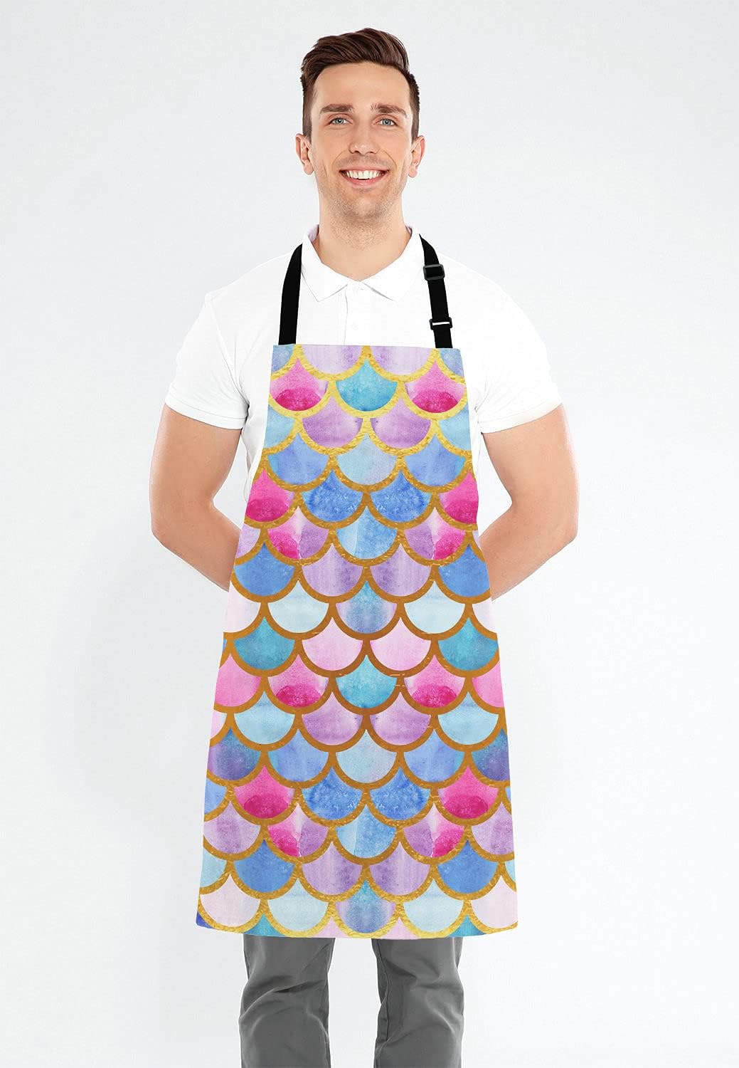 Mermaid scales Kitchen Cooking BBQ Chef Apron, Watercolor fish scales Apron for Men, Women - Dad Gifts, Gifts for Men - Birthday, Mothers Day Gifts for Mom, Wife, Husband, Brother, Friends