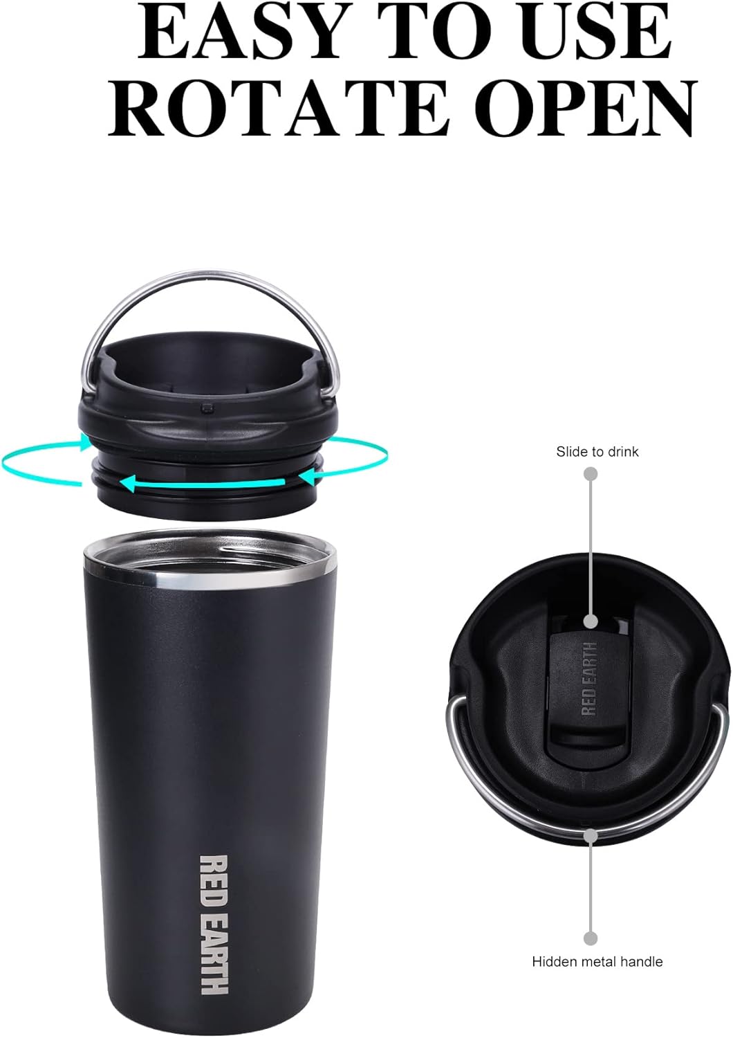 GiNT 17oz Travel Mug with Infuser and Two Lids. Vacuum Insulated 316 Stainless Steel Coffee Mug. Dishwasher Safe Mug with Tea Strainer for Hot and Cold Brew Coffee or Tea(Black)