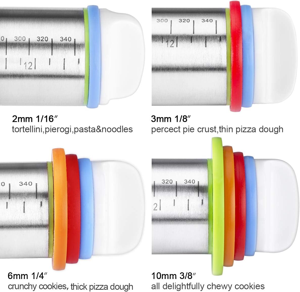 Rolling Pin and Pastry Baking Mat Set, Rolling Pins with Adjustable Thickness Rings, Stainless Steel Dough Roller for Baking Fondant, Pizza, Pie, Pastry, Pasta, Cookies (Blue)