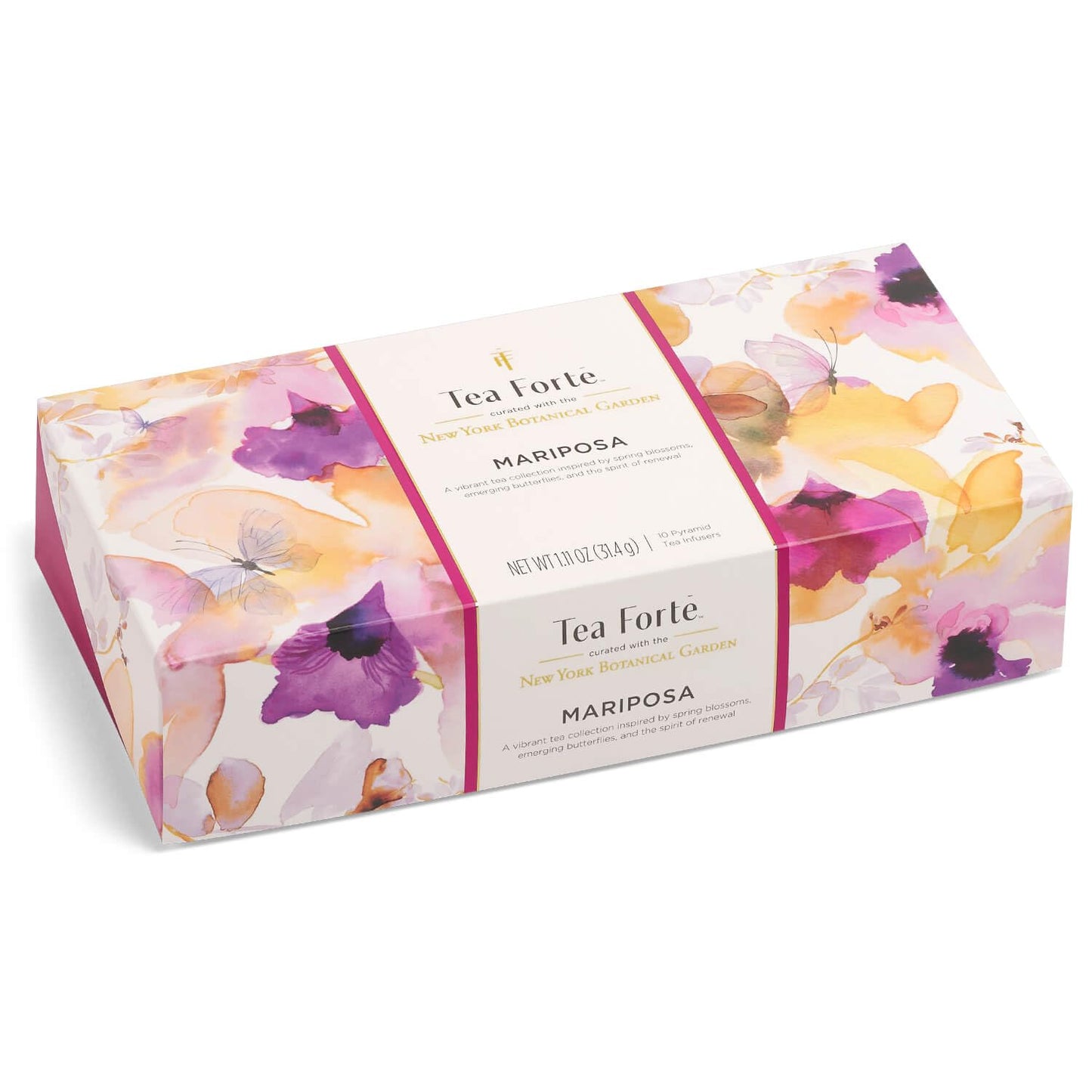 Tea Forte Mariposa Premium Tea Petite Presentation Box Tea Gift Sampler, 10 Count, 1 of Each Variety Individually Wrapped Handcrafted Pyramid Infuser Bags
