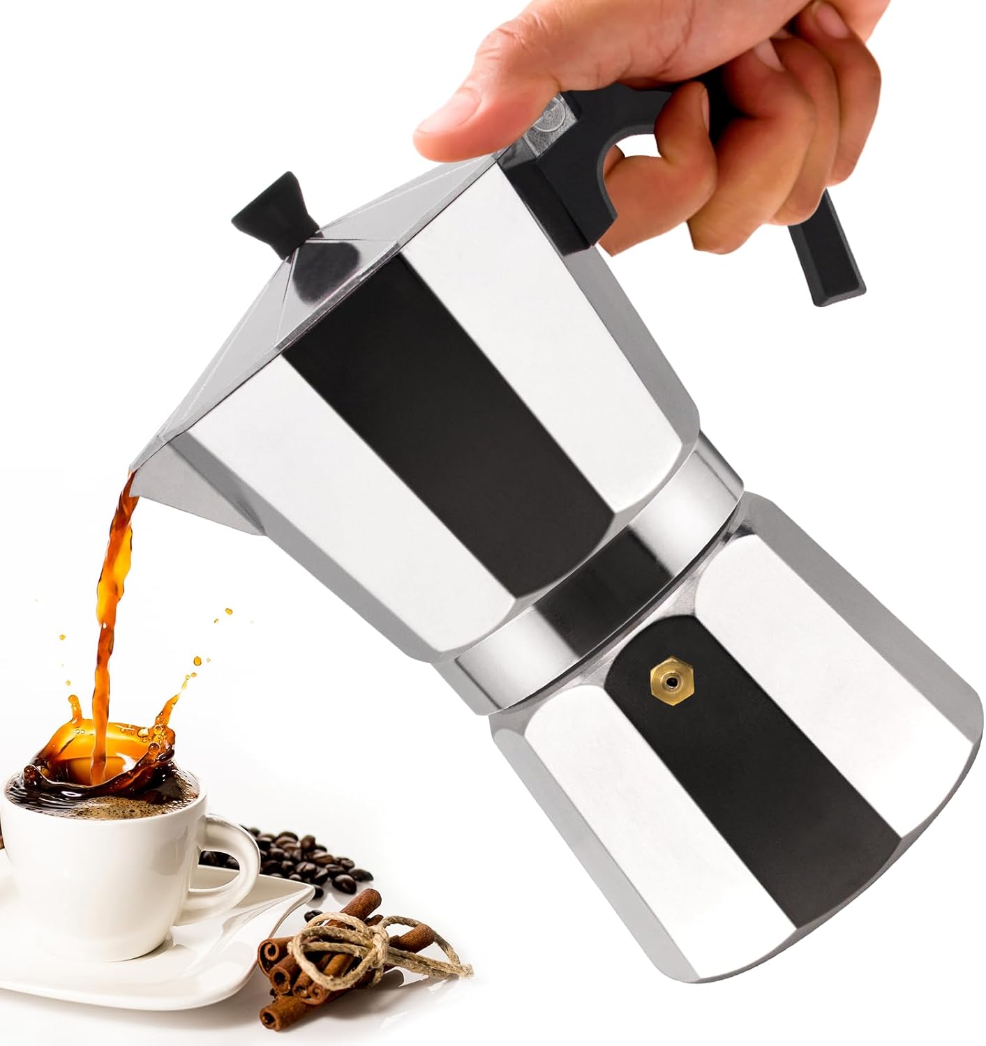 9 Cup Aluminum Moka Pot Classic Stovetop Espresso Coffee Maker 450ml 15oz Coffeemaker Percolator Mocha Pot Greca Coffee Maker Cafe Makers for Italian and Cuban Café Brewing Silver