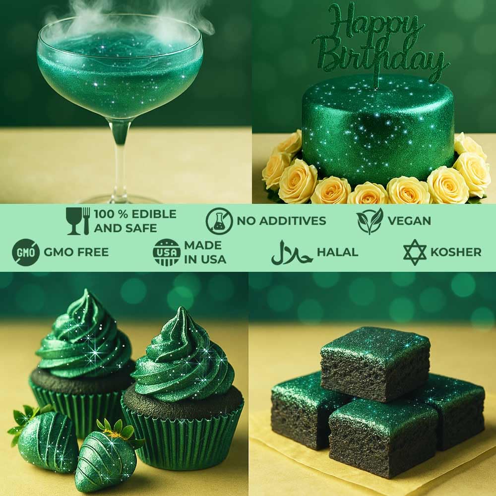 Bulk 20g Dark Green Edible Glitter for Drinks | Premium Edible Glitter for Cakes, Cocktails, Dark Green Cake Decorating Decorations Food Grade, Vegan, Kosher, Halal, Gluten Free - Made in USA