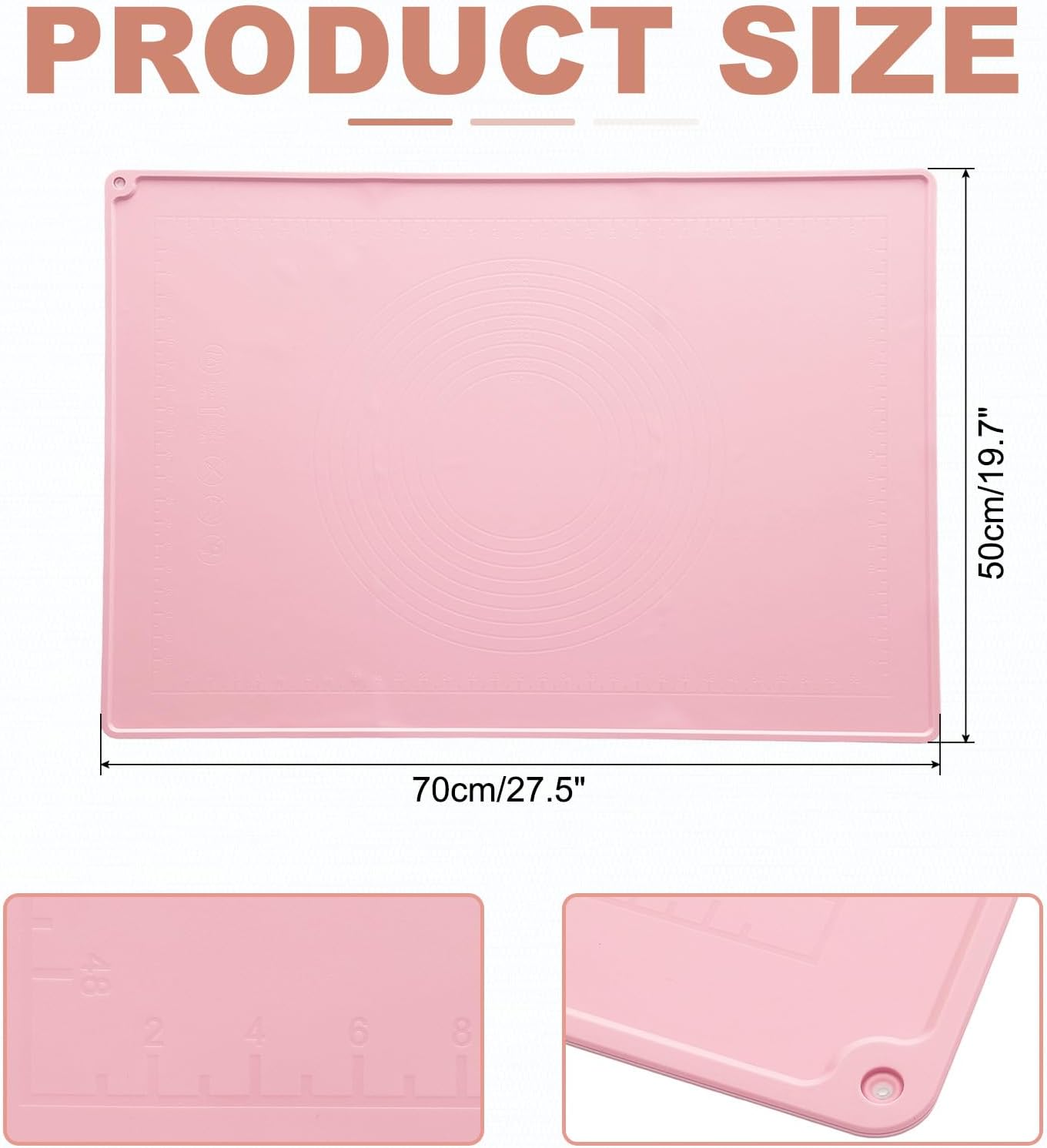 uxcell Silicone Pastry Mat, 27.5" x 19.7" Silicone Baking Mat with Measurements, Non-Stick Dough Rolling Mat for Making Pastry Cookies Bread Pizza Pink