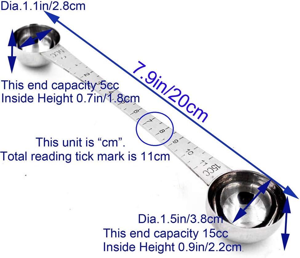 CoaGu Dual-Measure Coffee Scoop Set: 1 Tsp (5ml) & 1 Tbsp (15ml) Long-Handled Stainless Steel Scoops for Precise Coffee and Baking Measurements