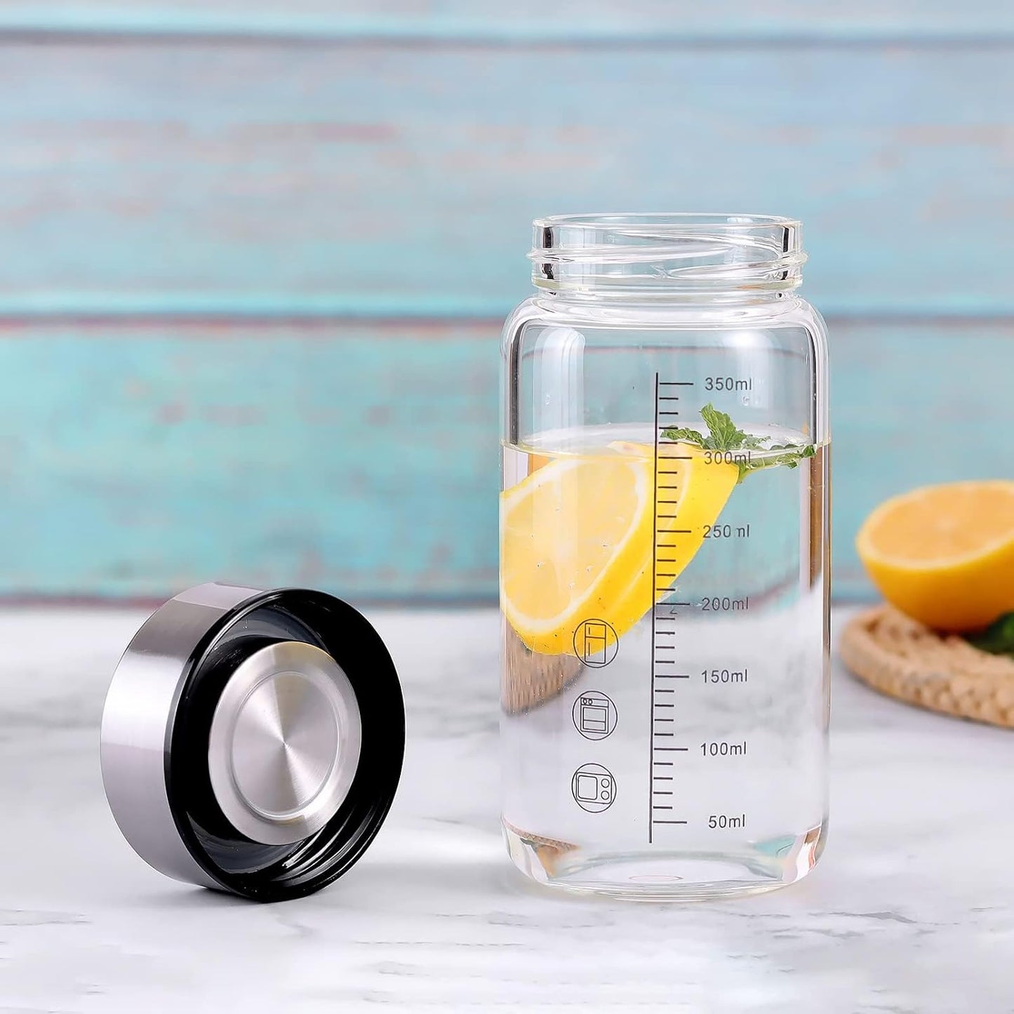 12Oz Glass Water Bottle with Lid and Sleeve,0.15in/3.8mm Thick Glass Shaker Bottles for Protein Mixes,Juicing,Smoothies, Infused Water,Beverage,Wide Mouth Small Reusable Coffee Bottle