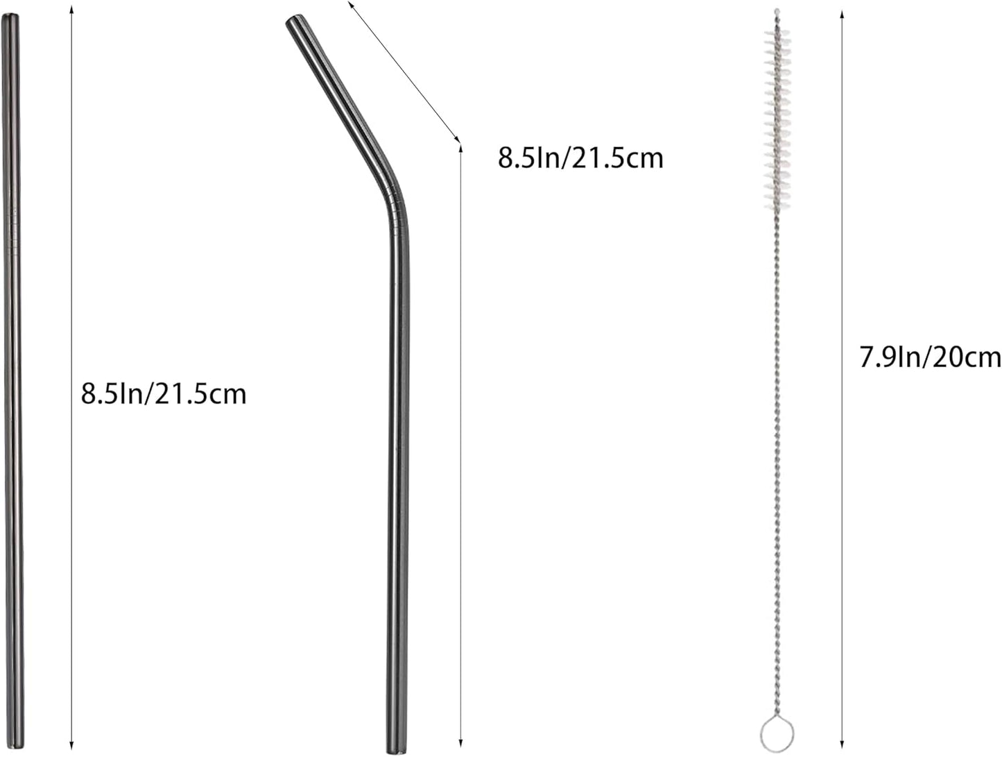 10 Pcs Stainless Steel Straws, Reusable Drinking Straws, 5 Straight + 5 Bent Metal Straws Set With 2 Pcs Cleaning Brushes (Black, 8.5 Inch)