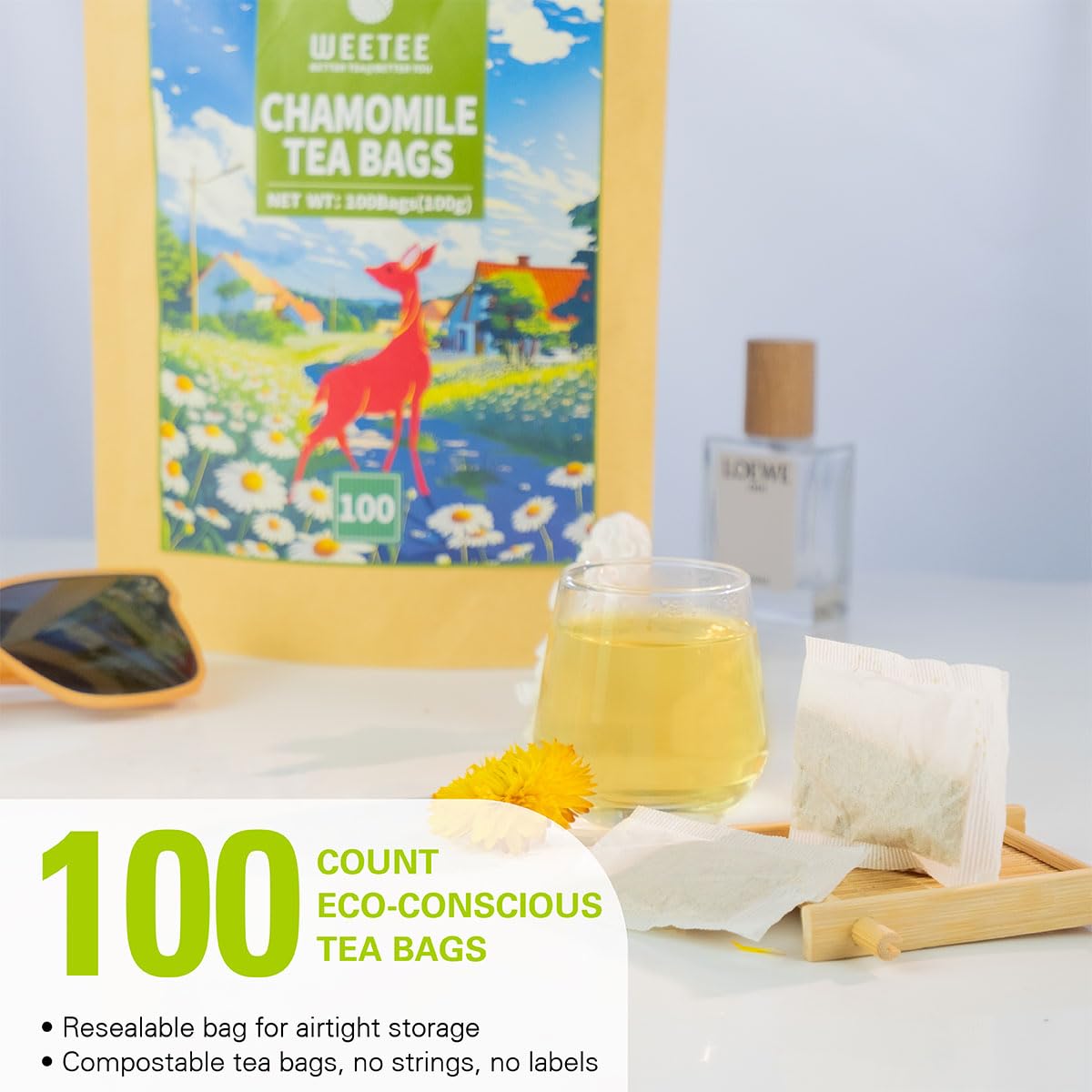 WT WEETEE Chamomile Tea bags, Made with 100% Pure Chamomile Flowers, Natural Caffeine-free Herbal Tea for Relaxation