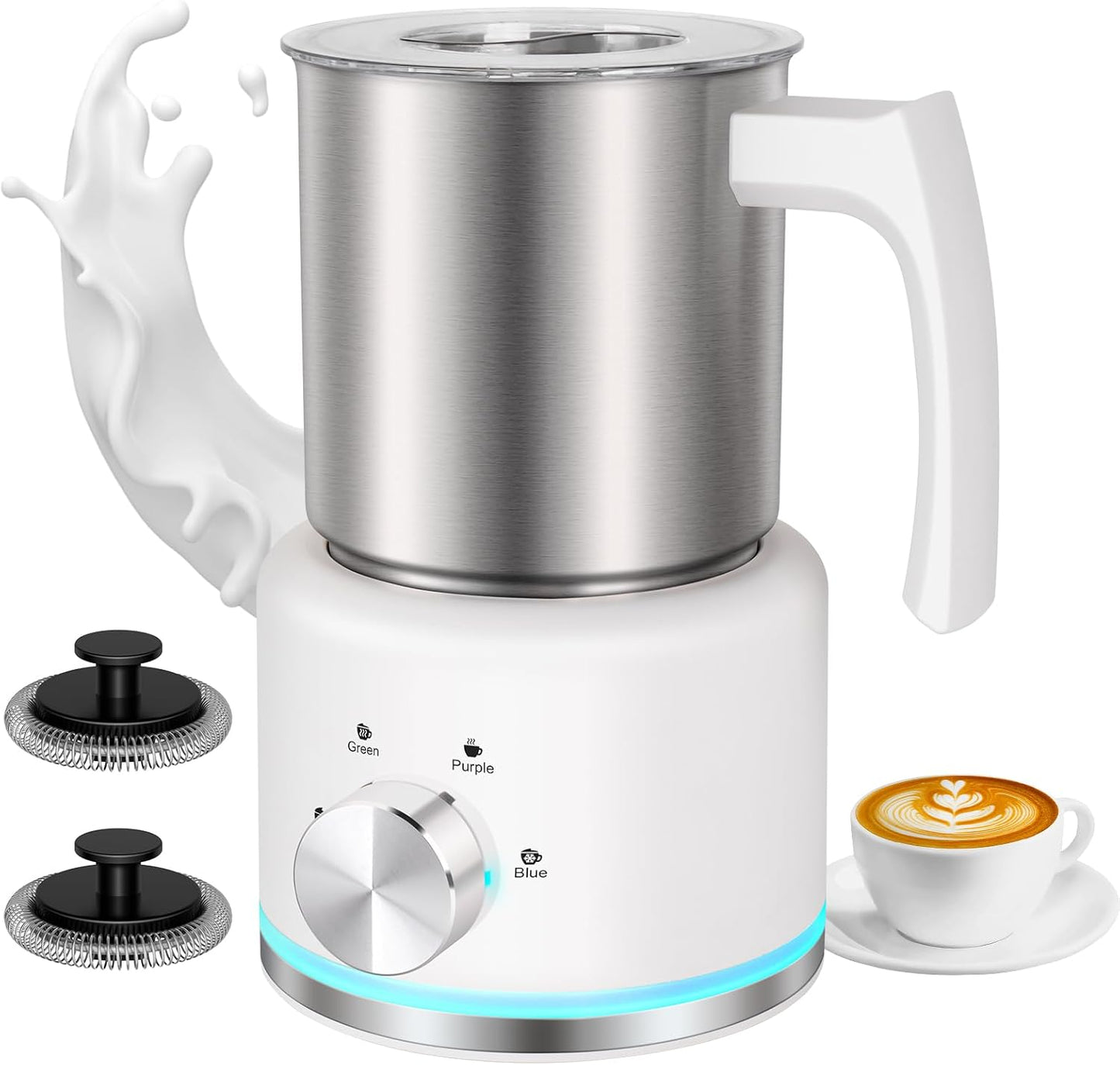 Milk Frother and Steamer, 16.9 OZ Milk Frother for Coffee, 4 in 1 Frother Separable Easy to Use and Clean, Durable Safe Silent Working for Coffee, Latte, Cappuccino Hot Chocolate, White