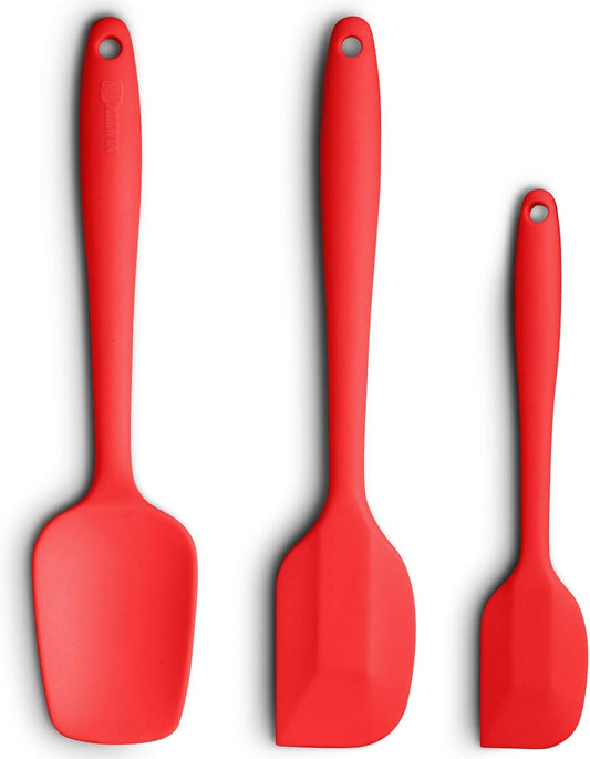 Silicone Spatula 3-piece Set, Ergonomic Handle High Heat-Resistant Spatulas, Non-stick Rubber Spatulas with Stainless Steel Core, Red